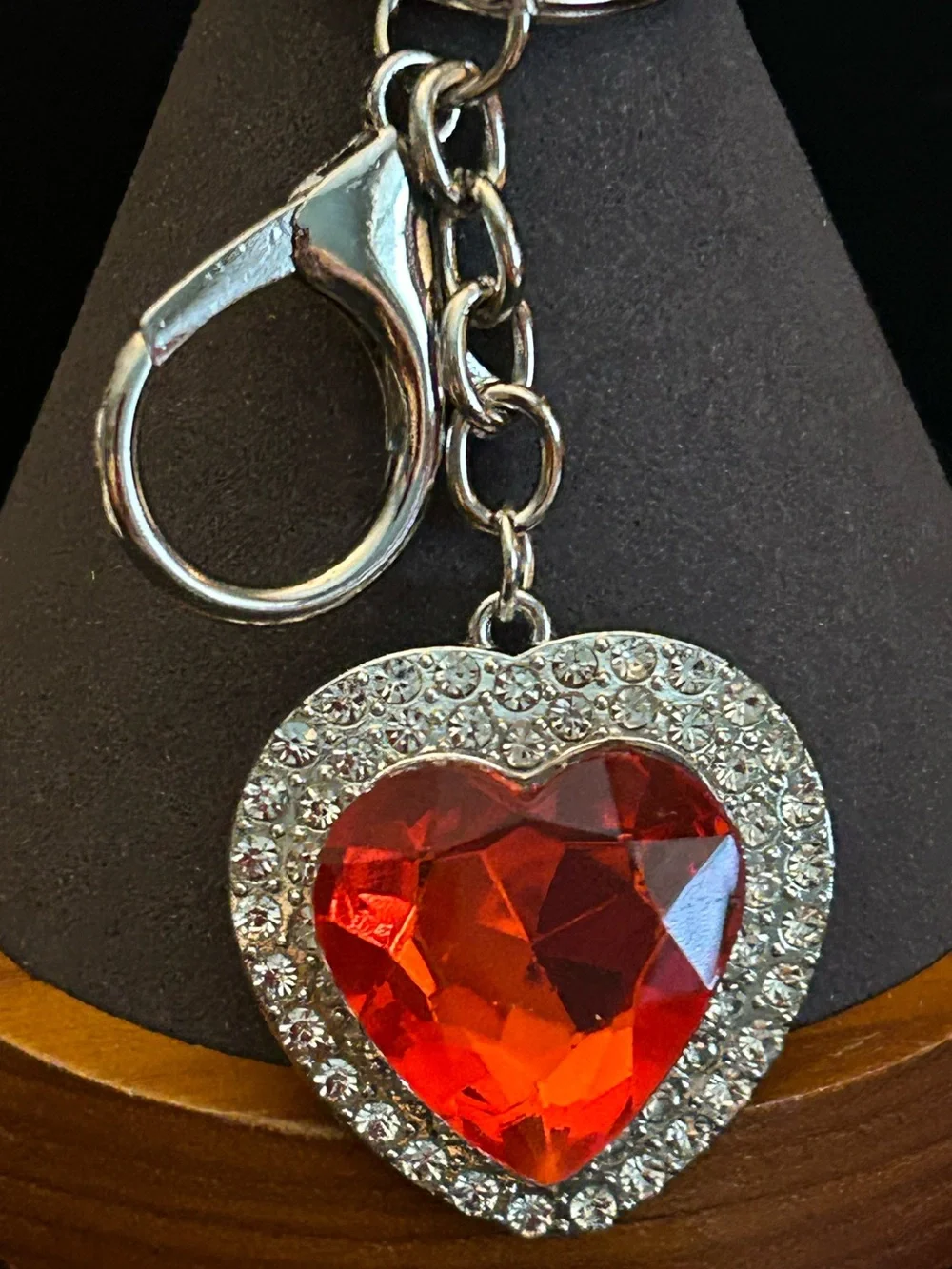 Assorted Color Heart Crystal Bag Charm Keychain w/Silver-Tone Rhinestone Frame